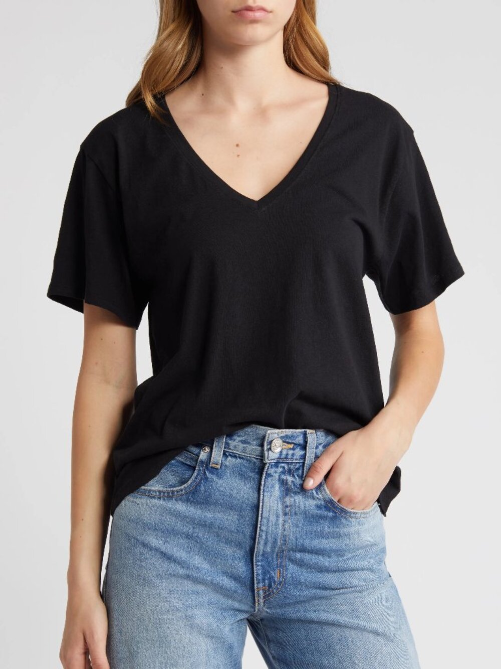 NEW Nation LTD Phoenix Oversized Cotton and Linen Blend Black V Neck Top Large